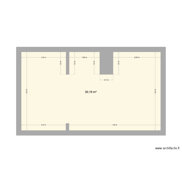 Biarritz 2 surface avec murs porteurs. Plan de 1 pièce et 30 m2