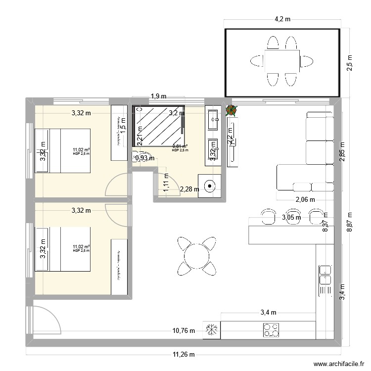 Appartement F3 100m2. Plan de 0 pièce et 0 m2