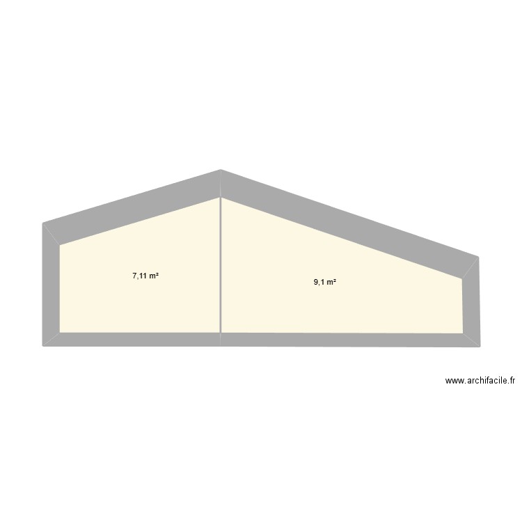 Surélévation façade OUEST. Plan de 2 pièces et 16 m2