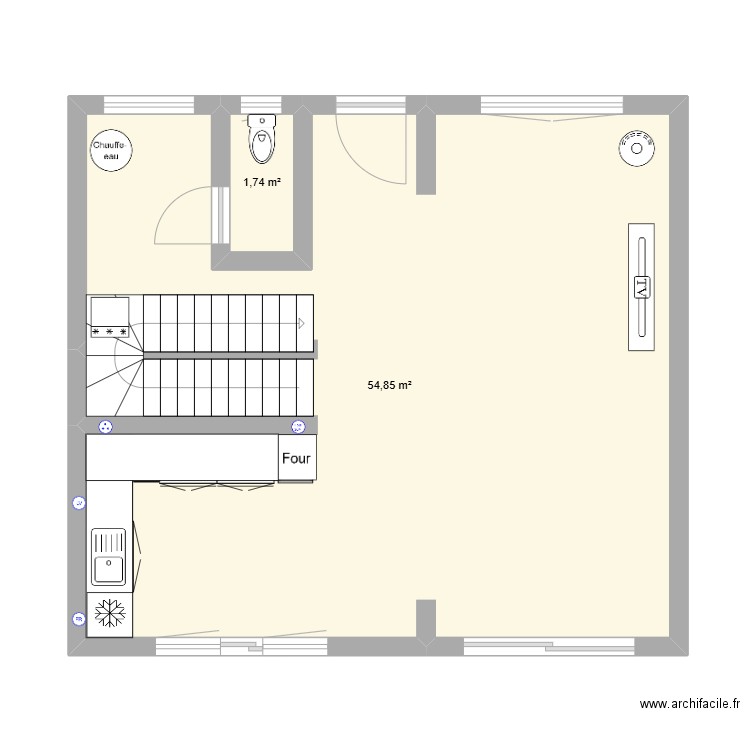 maison. Plan de 2 pièces et 57 m2
