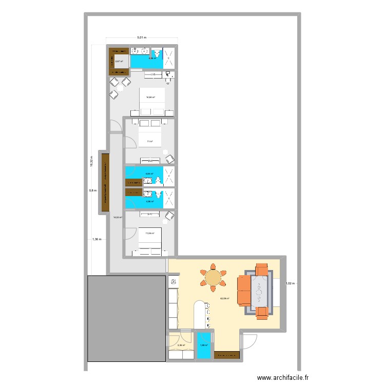 VILLA 3CH THE PALM EN L. Plan de 11 pièces et 116 m2