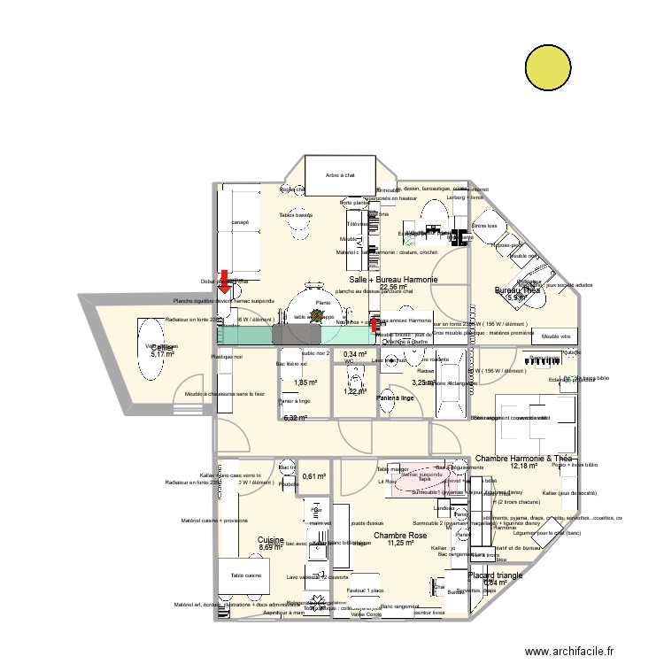 Mon appartement B. Plan de 13 pièces et 80 m2