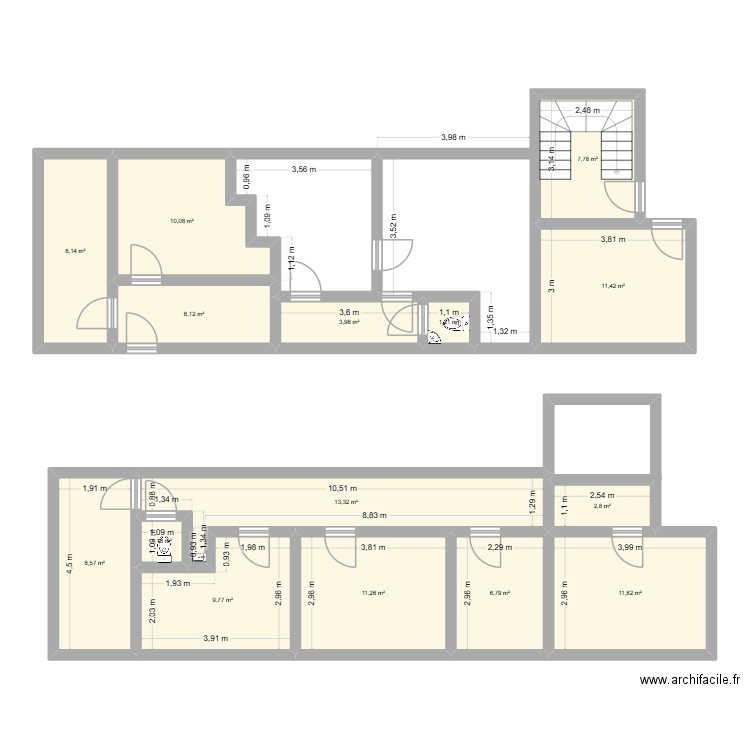rez de chausser médico social. Plan de 15 pièces et 114 m2