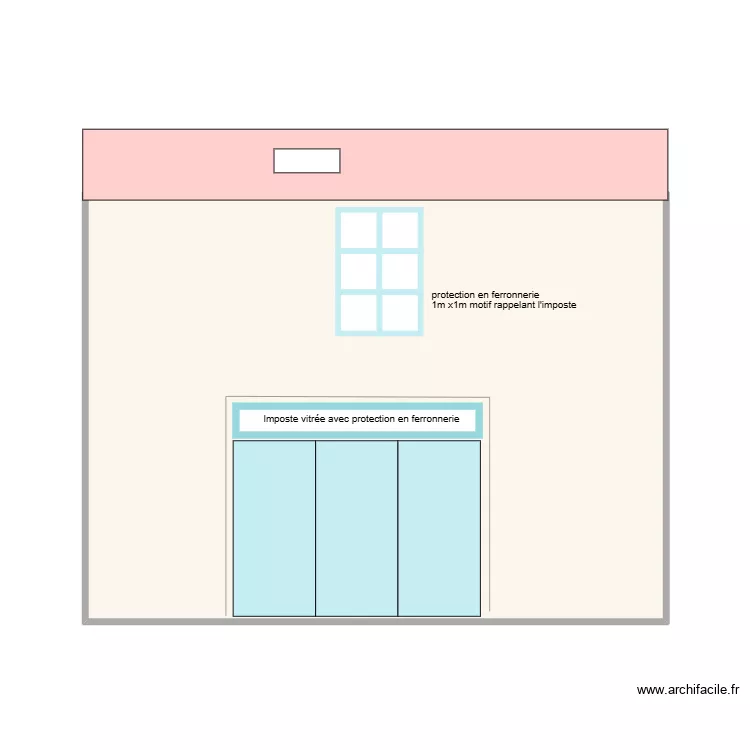 Fa&ccedil;ade 1 fen&ecirc;tre petits carreaux. Plan de 1 pièce et 36 m²