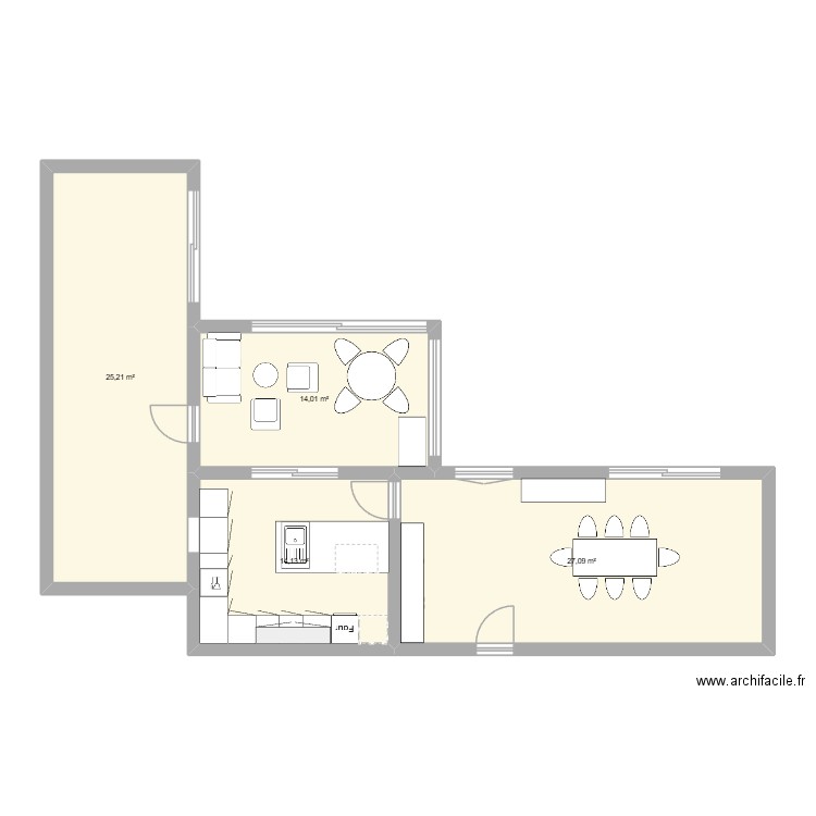 cuisine veranda. Plan de 4 pièces et 80 m2