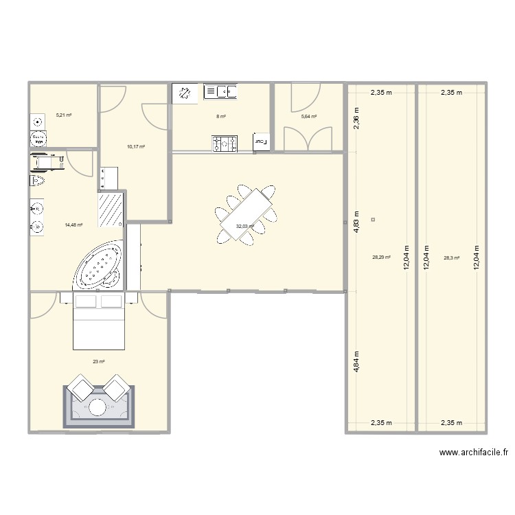 Base 4-40 + 2-20 Aile Ouest. Plan de 9 pièces et 155 m2