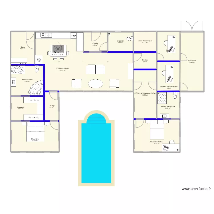 Base 4-40 + 2-20 Aile Ouest. Plan de 16  et 165 m²