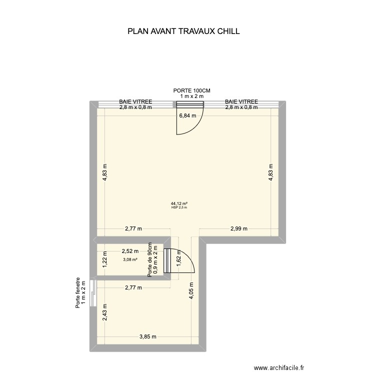 CHILL PLAN AVANT TRAVAUX. Plan de 2 pièces et 47 m2