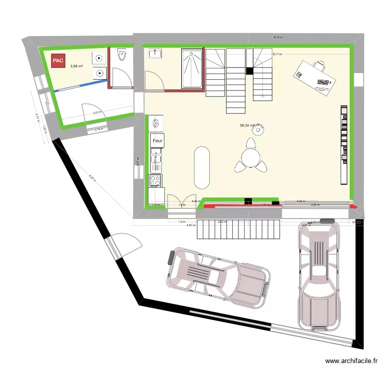 Plan RDC Porte appenti translarée et SDB grange + isolation 12 cm. Plan de 2 et 62 m² Plan RDC Porte appenti translarée et SDB grange + isolation 12 cm. Plan de 2 et 62 m²