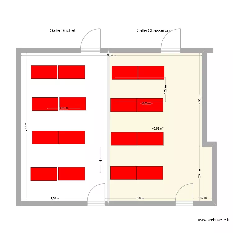 Salle Suchet Chasseron 2026 repas. Plan de 1  et 41 m²
