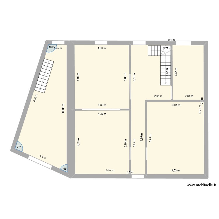 Taillefer Rez de chaussée. Plan de 3 pièces et 128 m2