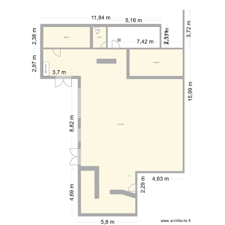 salle de danse final. Plan de 4 pièces et 161 m2
