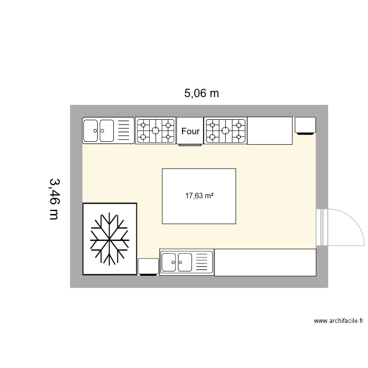 Cuisine. Plan de 1 pièce et 18 m2