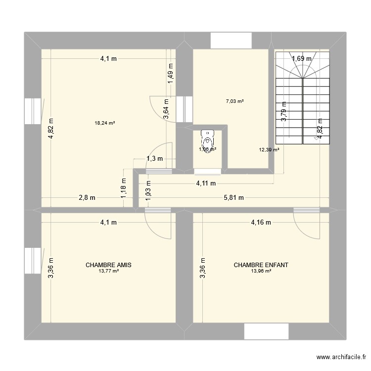 ETAGE CHARENTAY SDB PARENTS. Plan de 6 pièces et 66 m2