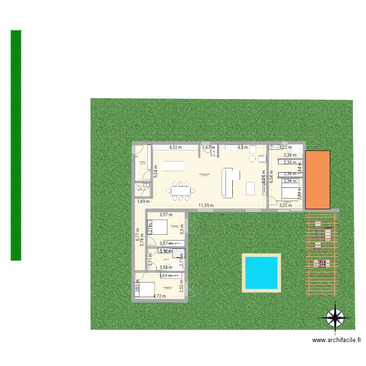 MAISON L 136M². Plan de 7 pièces et 129 m2