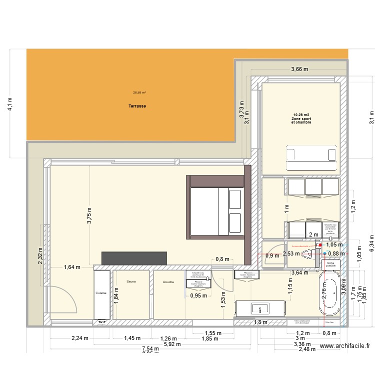 Chalet agrandissement 7. Plan de 10 pièces et 80 m2