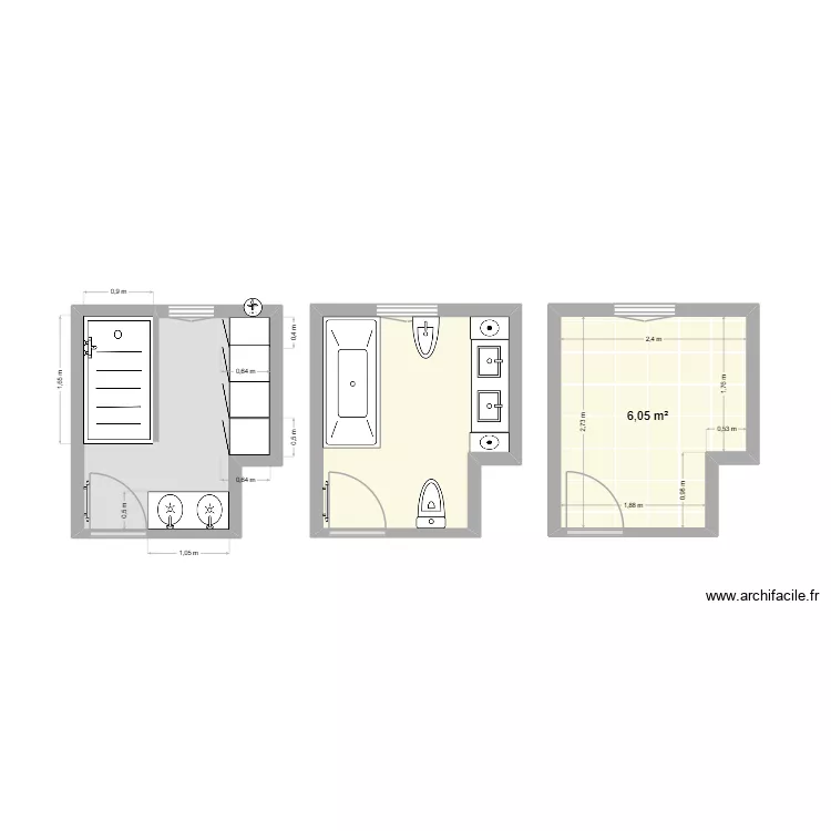 Salle de bain/douche rizzo. Plan de 3  et 18 m²