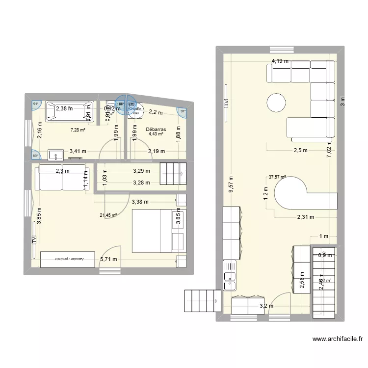 rdc 2. Plan de 5 pièces et 73 m² rdc 2. Plan de 5 pièces et 73 m²