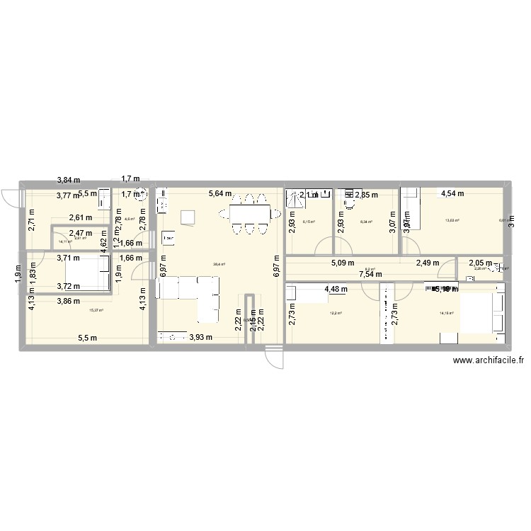 Maieon 2. Plan de 15 pièces et 141 m2
