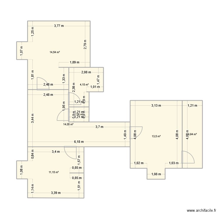 Etage. Plan de 7 pièces et 63 m2