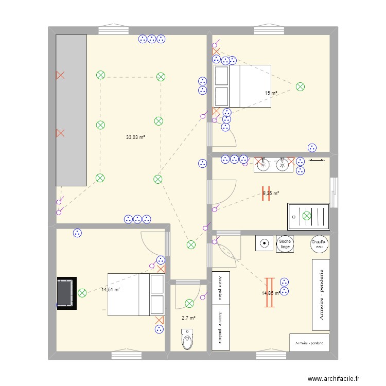 ETAGE. Plan de 6 pièces et 89 m2