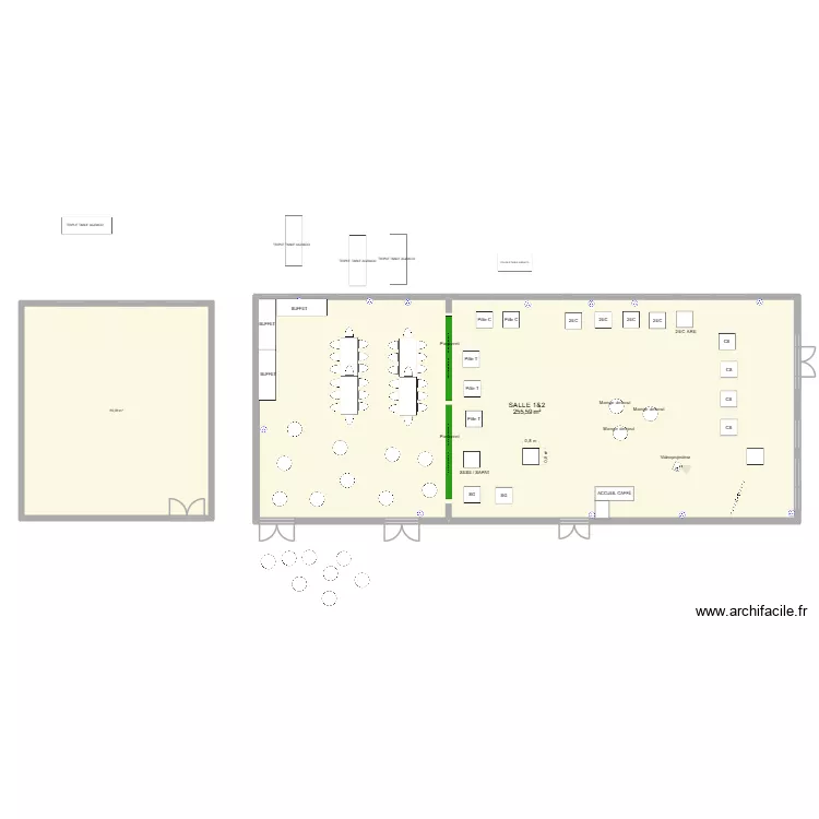 AGRACO OPTION 2 Accueil caf&eacute; dans la salle 1. Plan de 2  et 341 m²