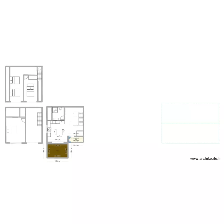 chalet. Plan de 2  et 14 m²
