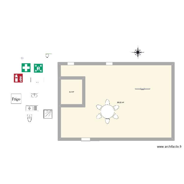 Deb. Plan de 2 pièces et 64 m2