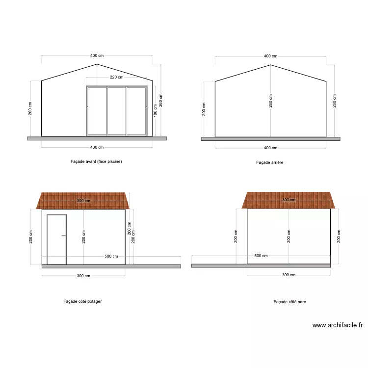 Façades abri de jardin. Plan de Façades abri de jardin. Plan de