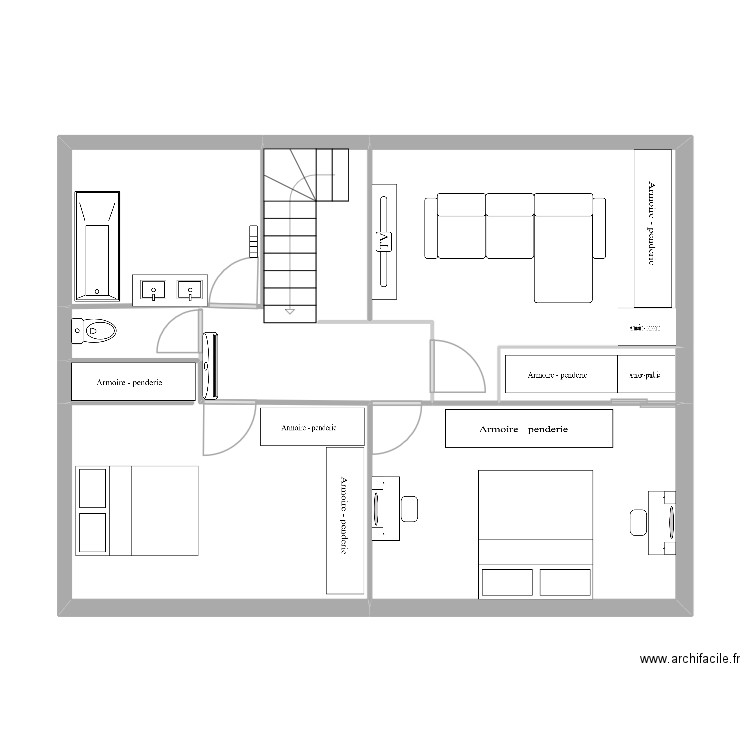 Etage. Plan de 7 pièces et 63 m2