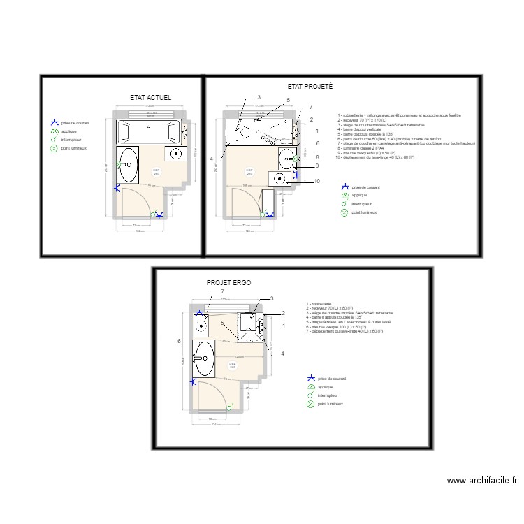 SDB ROY. Plan de 3 pièces et 13 m2