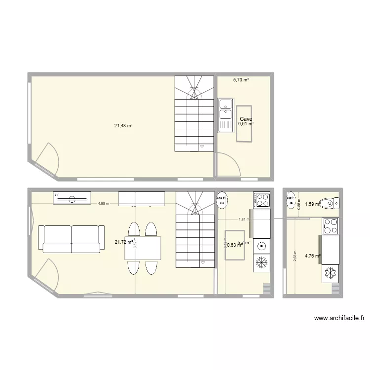 Lillebonne RDC. Plan de 8  et 63 m²