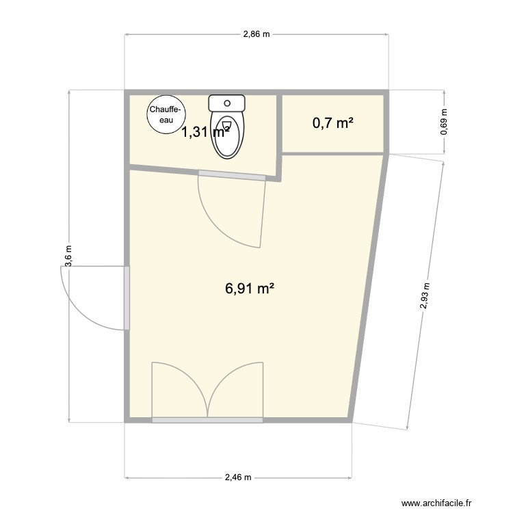 chambre studio 1. Plan de 3 pièces et 9 m2
