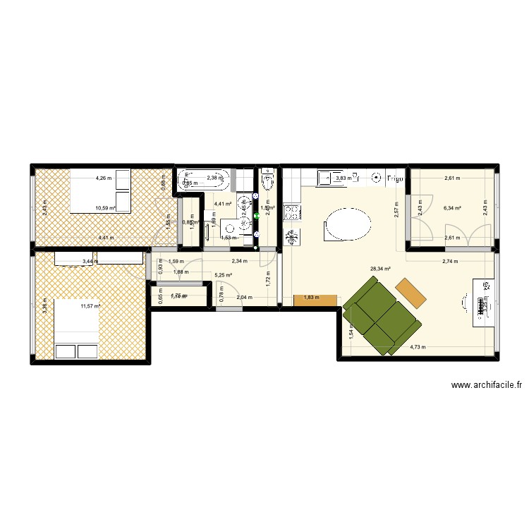 Maille2. Plan de 9 pièces et 70 m2