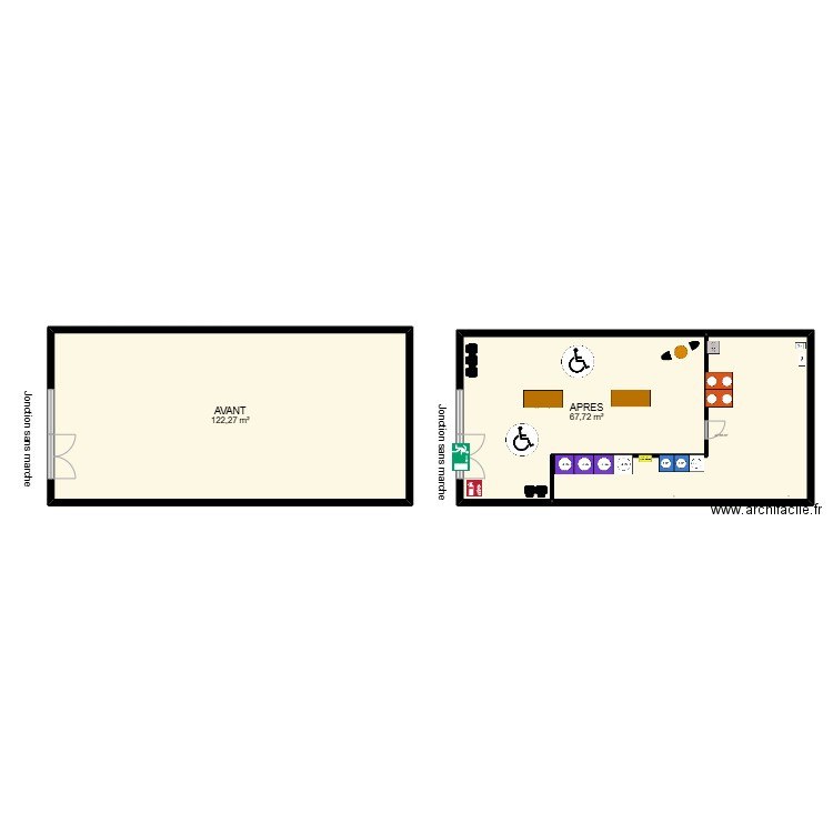 LAVERIE ARTIX 64 avant / apres VD. Plan de 3 pièces et 238 m2