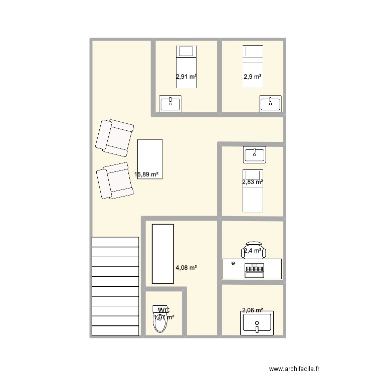 institut. Plan de 8 pièces et 34 m2