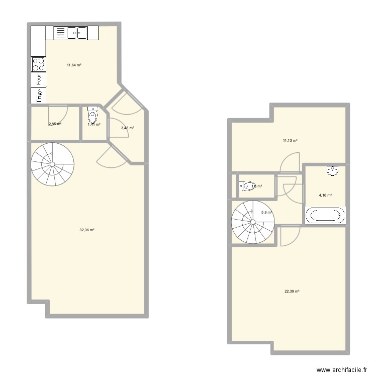 Appart lu. Plan de 10 pièces et 97 m2