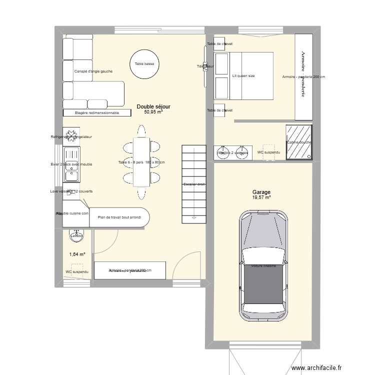 mamie. Plan de 3 pièces et 72 m2