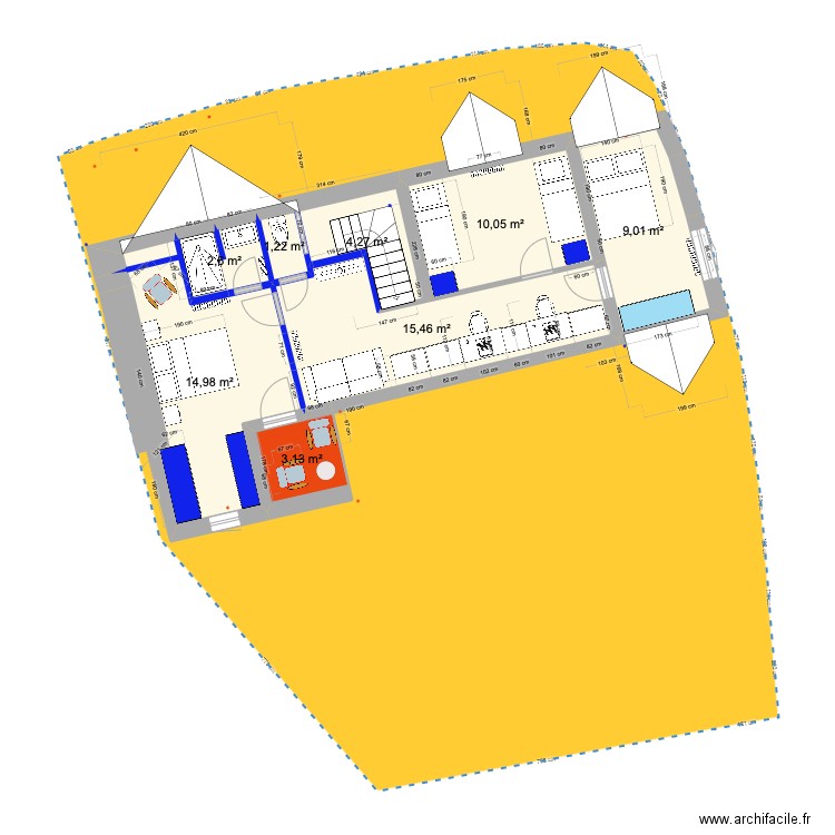 PRIEUX intérieur 1ER + chien assis. Plan de 8 pièces et 61 m2