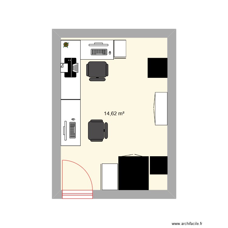 bureau. Plan de 1 pièce et 15 m2