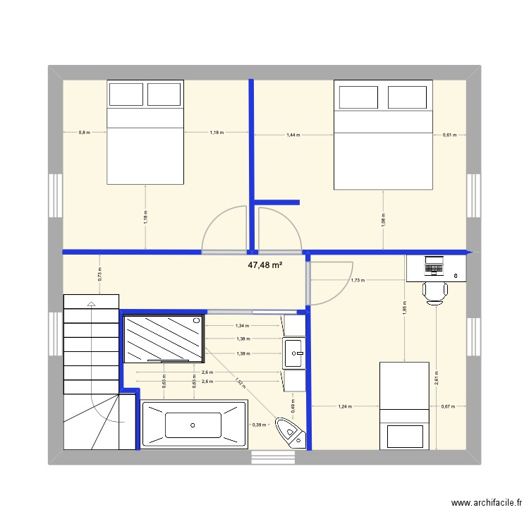 1/1 étage maison st Rita. Plan de 1 pièce et 49 m2