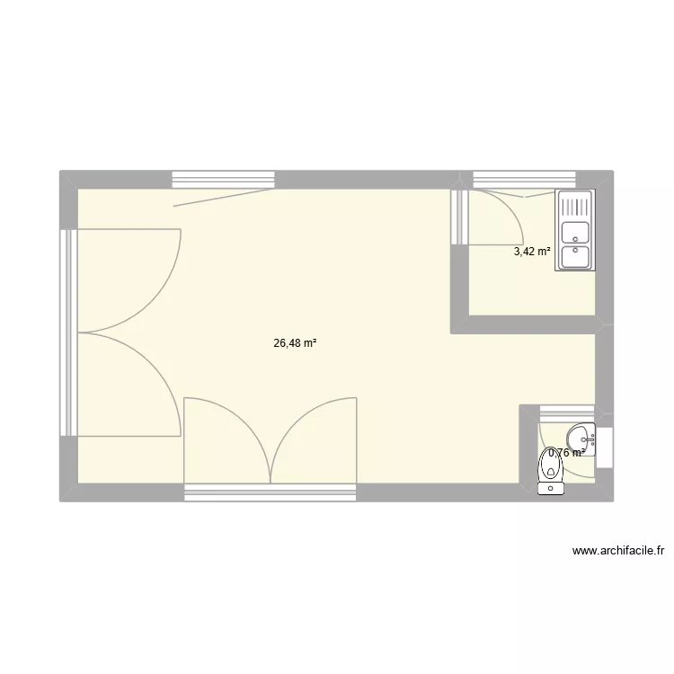 Pizzaria. Plan de 3  et 31 m²