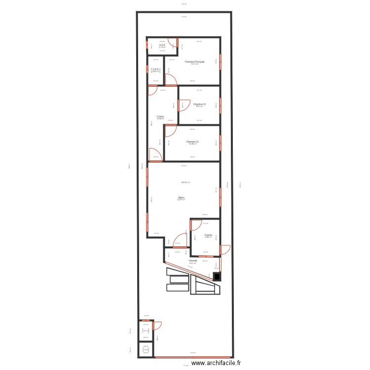 Plan kombe distribution BAT A. Plan de 21 pièces et 311 m2