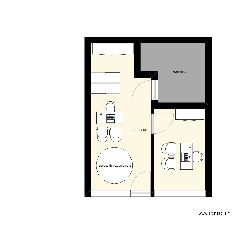 ADSAD - après travaux. Plan de 2 pièces et 26 m2
