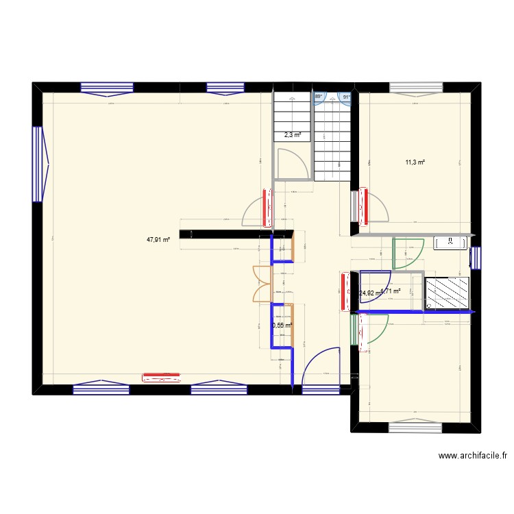 RDC - Plomberie / Climatisation. Plan de 6 pièces et 89 m2