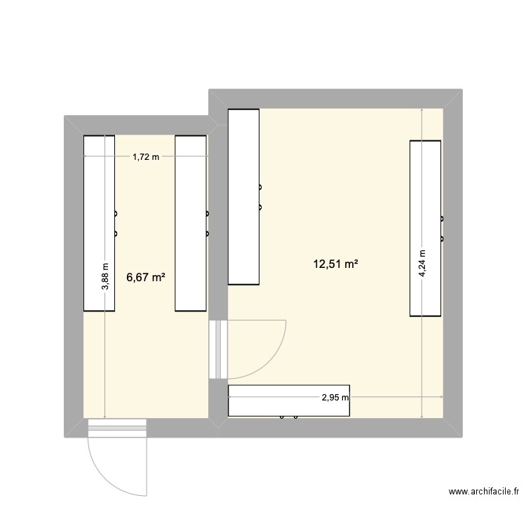 Cave 1/2. Plan de 2 pièces et 19 m2