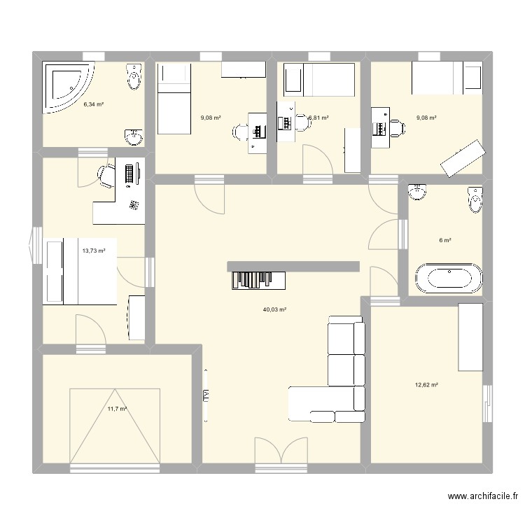 maison. Plan de 9 pièces et 115 m2