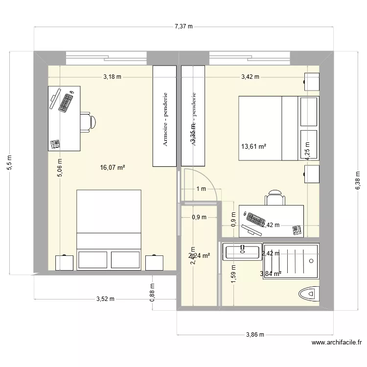 Chambres. Plan de 4 et 36 m² Chambres. Plan de 4 et 36 m²