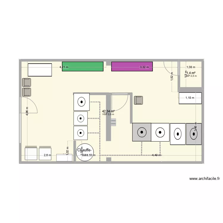 AJACCIO LAVERIE avec mur existant. Plan de 2  et 44 m²