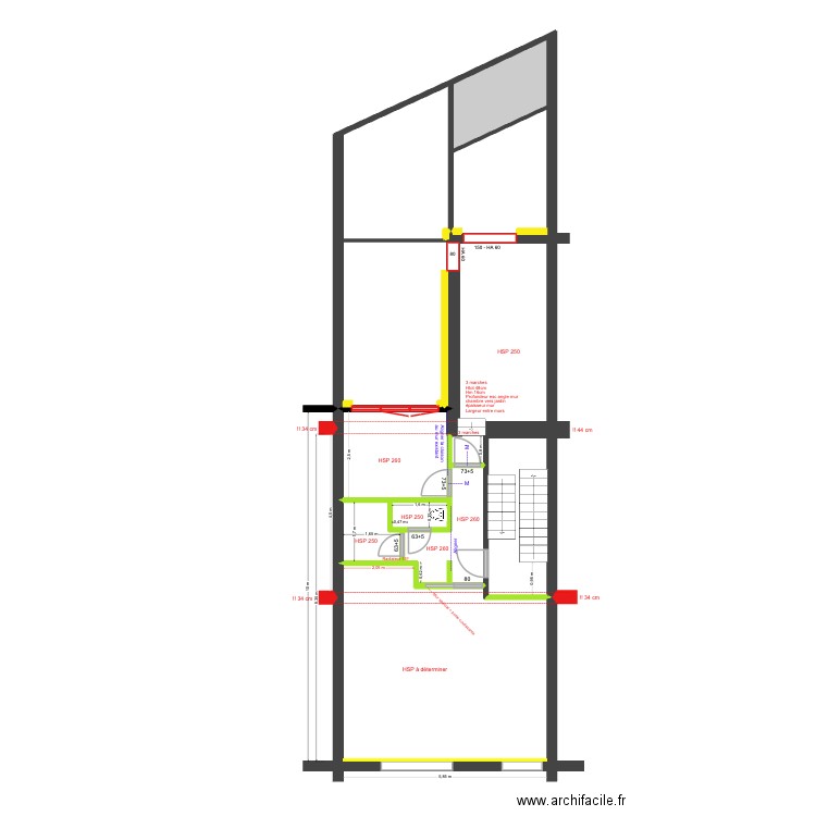 BAUCQ 77 2e étage Construction. Plan de 8 pièces et 62 m2